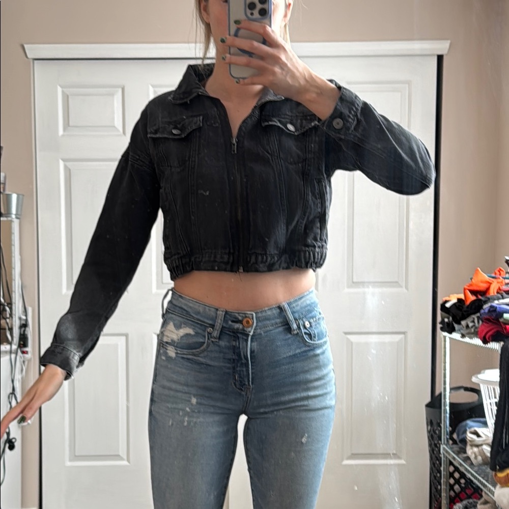 Black Cropped Denim Jacket